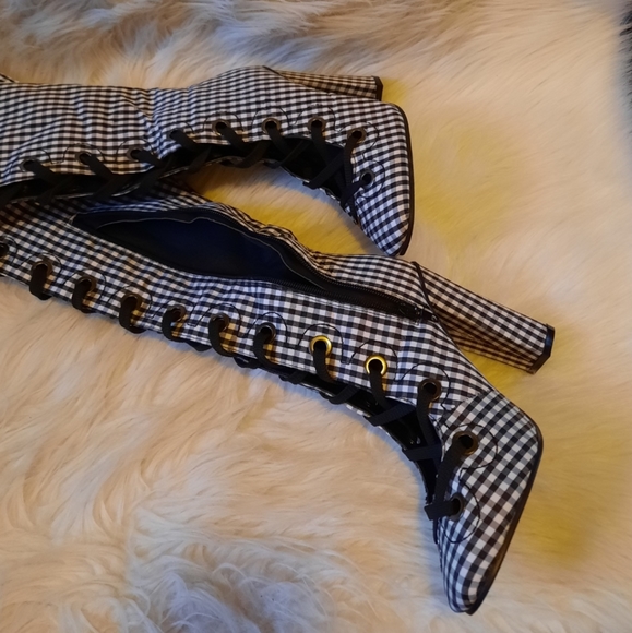 Plaid Lace Up Over the Knee Boots - Picture 5 of 10